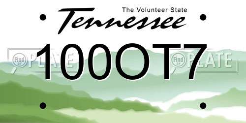 100OT7 Tennessee License Plate