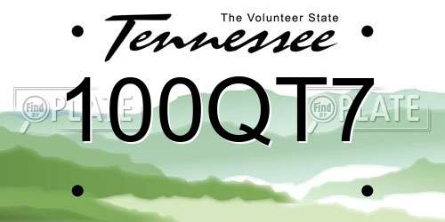 100QT7 Tennessee License Plate