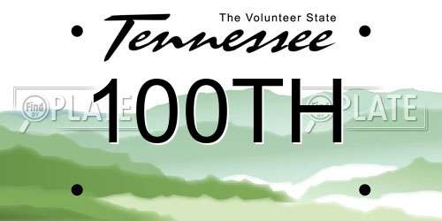 100TH Tennessee License Plate