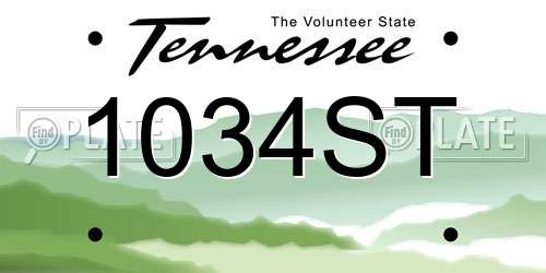 1034ST Tennessee License Plate