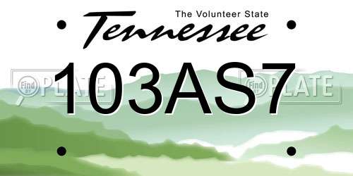 103AS7 Tennessee License Plate