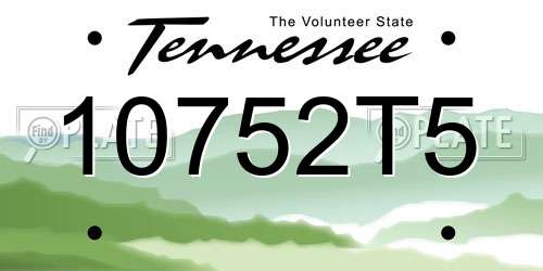 10752T5 Tennessee License Plate