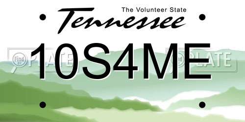 10S4ME Tennessee License Plate