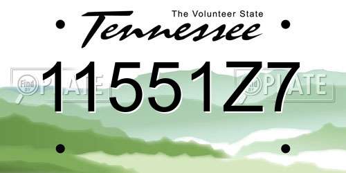 11551Z7 Tennessee License Plate