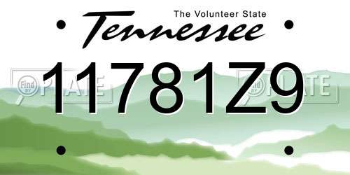 11781Z9 Tennessee License Plate
