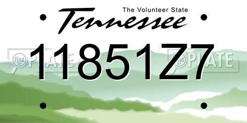 11851Z7 Tennessee License Plate