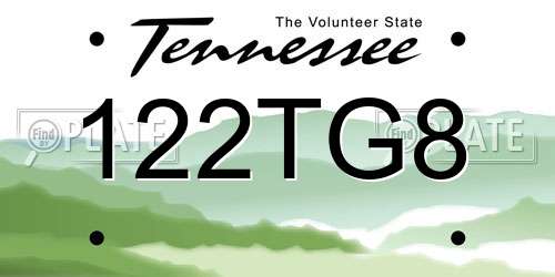 122TG8 Tennessee License Plate