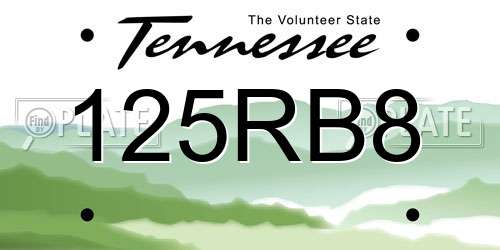 125RB8 Tennessee License Plate
