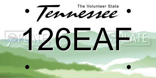 126EAF Tennessee License Plate