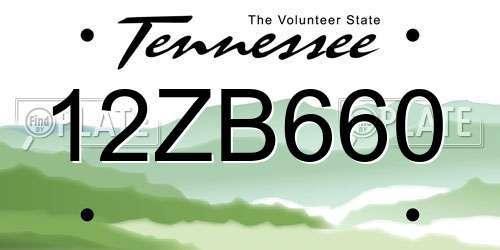 12ZB660 Tennessee License Plate