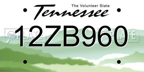 12ZB960 Tennessee License Plate