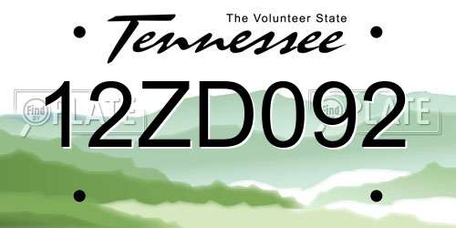 12ZD092 Tennessee License Plate