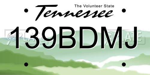 139BDMJ Tennessee License Plate