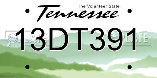 13DT391 Tennessee License Plate