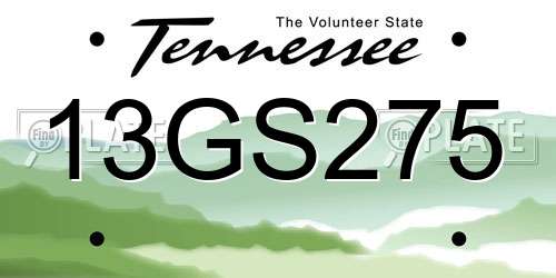 13GS275 Tennessee License Plate