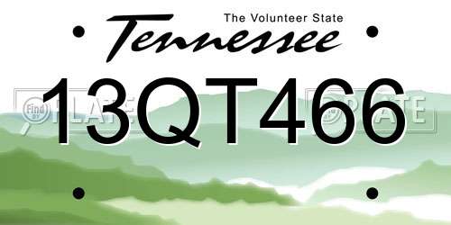 13QT466 Tennessee License Plate