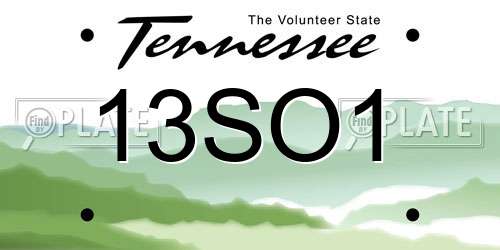 13SO1 Tennessee License Plate