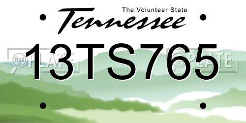 13TS765 Tennessee License Plate