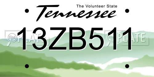 13ZB511 Tennessee License Plate