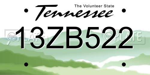 13ZB522 Tennessee License Plate