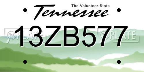 13ZB577 Tennessee License Plate