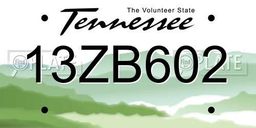 13ZB602 Tennessee License Plate