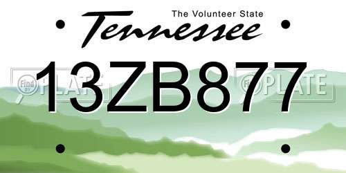 13ZB877 Tennessee License Plate