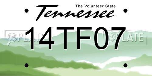 14TF07 Tennessee License Plate