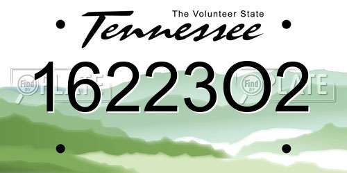 16223O2 Tennessee License Plate