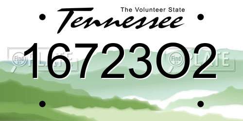 16723O2 Tennessee License Plate