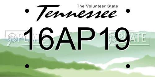 16AP19 Tennessee License Plate