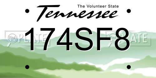 174SF8 Tennessee License Plate