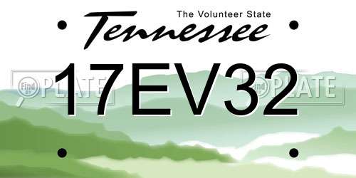 17EV32 Tennessee License Plate