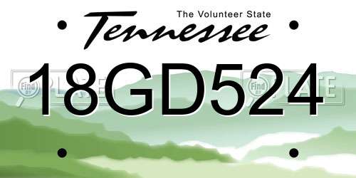 18GD524 Tennessee License Plate