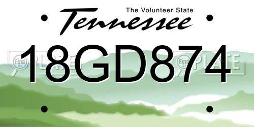 18GD874 Tennessee License Plate