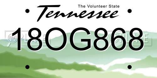 18OG868 Tennessee License Plate