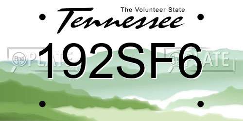 192SF6 Tennessee License Plate