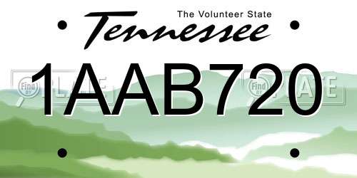 1AAB720 Tennessee License Plate