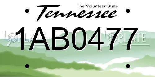 1AB0477 Tennessee License Plate