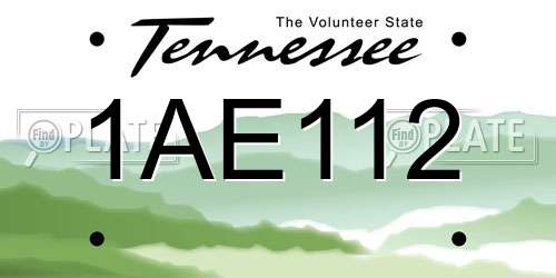 1AE112 Tennessee License Plate