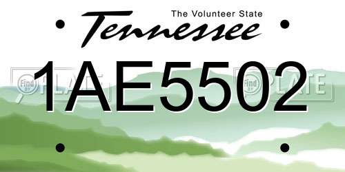 1AE5502 Tennessee License Plate