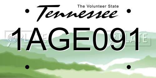 1AGE091 Tennessee License Plate