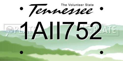 1AII752 Tennessee License Plate