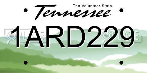 1ARD229 Tennessee License Plate