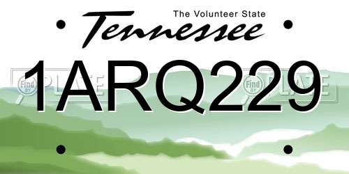1ARQ229 Tennessee License Plate
