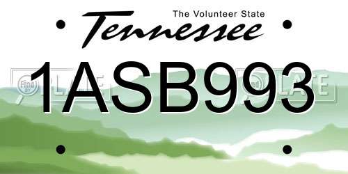 1ASB993 Tennessee License Plate