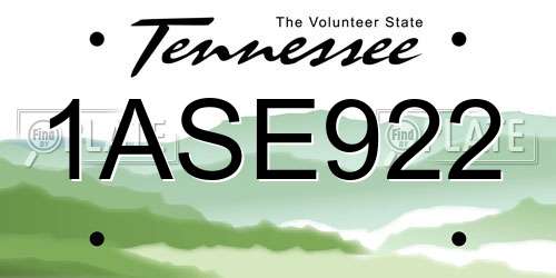 1ASE922 Tennessee License Plate