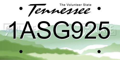 1ASG925 Tennessee License Plate