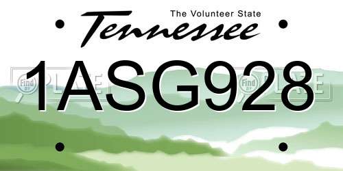 1ASG928 Tennessee License Plate