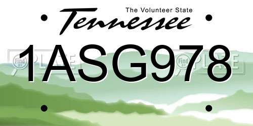1ASG978 Tennessee License Plate